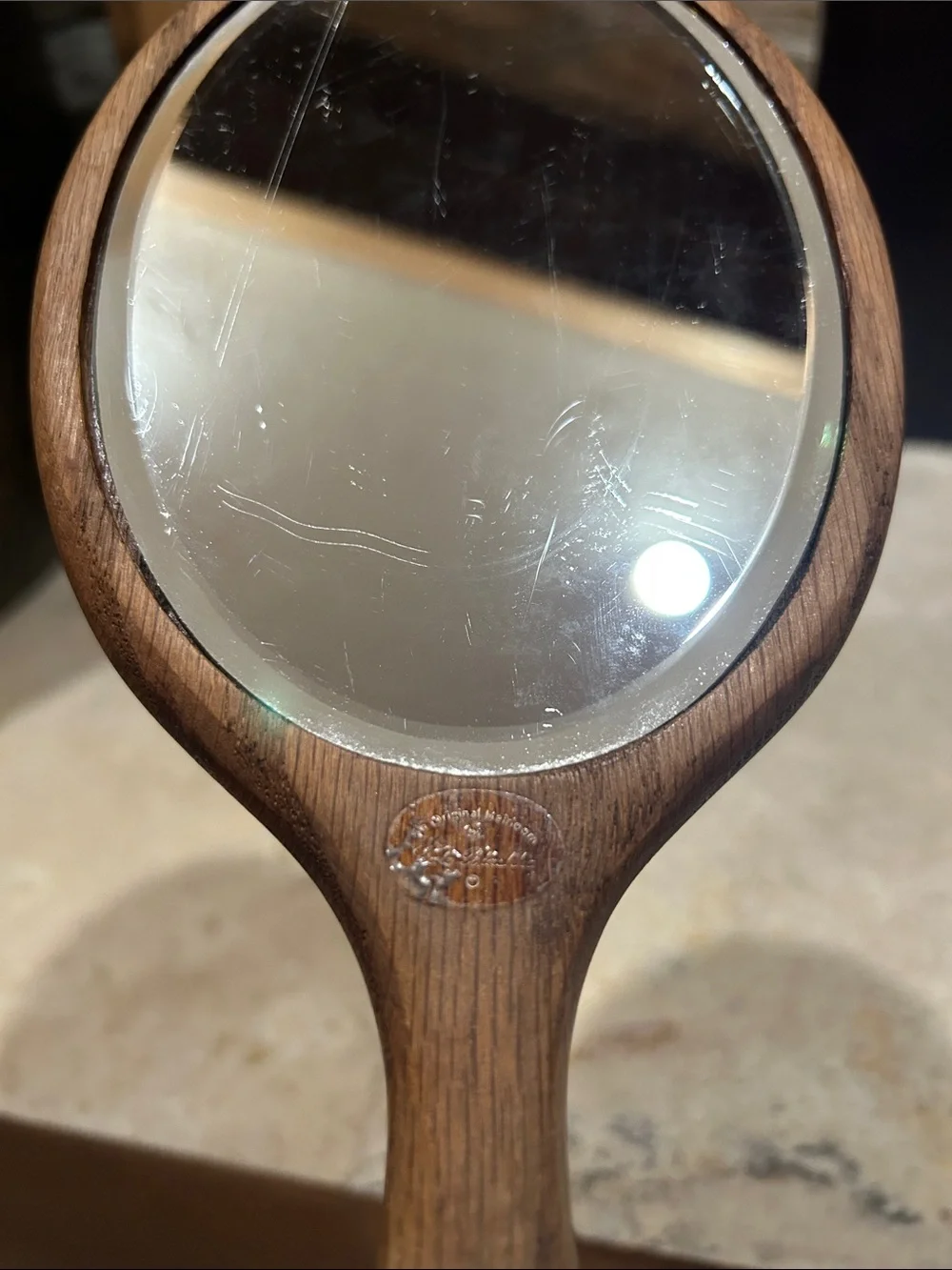 Vintage Hand-Painted Pink Rose Wooden Hand Mirror